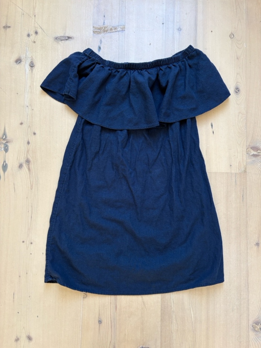 Old Navy Off-the-Shoulder Linen Navy Ruffle Dress - XS